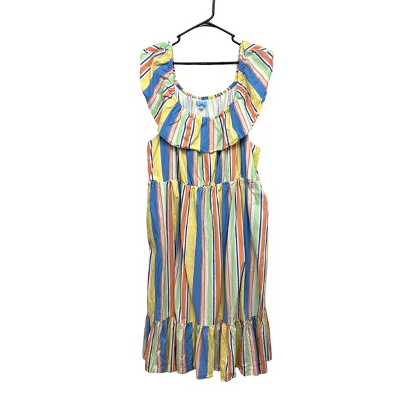 Draper James RSVP 3X Striped Ruffle Neck Midi Dress with Pockets Plus Size - Picture 1 of 9